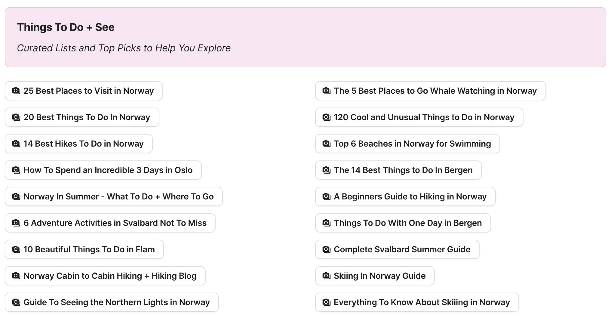 Things To Do In Norway Preview of Things To Do In Norway section in Norway Travel Research by Feral Travel